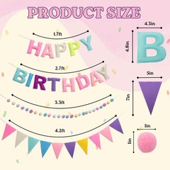 Felt Happy Banner Set, Pre-Strung 3D Happy Banner with Pom Pom Garland & Tria…