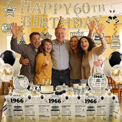 60Th Birthday Decorations for Men, Disposable Tableware Set with Banner, Balloon