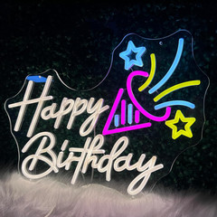 20» LED Happy Birthday Neon Sign – Warm White Light for Party Decor