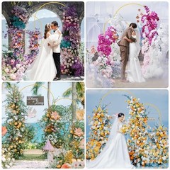 Wedding Arch Backdrop Stand 7.2FT, 6FT Gold Metal Arch Stand Set of 2 for Birthd