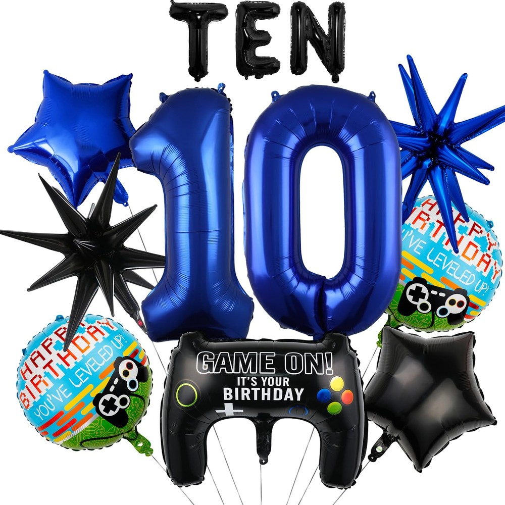 11pcs Video Game Themed Party Decorations, Number 10th Boys Birthday Party Su…