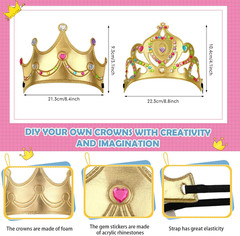 22 pack DIY Crowns Set Include 12 Pcs Foam Princess Crowns and 10 Pcs Diamond St