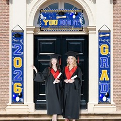Blue and Gold Graduation Decorations Class of 2026 Banner