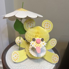 Vintage Honeycomb Yellow Teddy Bear Tabletop Centerpiece Decoration 11″ Tall