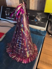 Cardboard Happy Birthday Hat With Fringe Purple