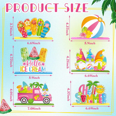 6 Pcs Hello Summer Table Decorations Sign Summer Gnome Wooden Table Centerpieces