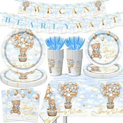 Blue Bear Baby Shower Decorations, 142Pcs Bearly Wait Baby Shower Decorations Ta