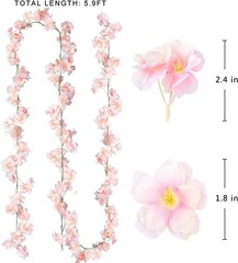 Cherry Blossom Garland Artificial Cherry Flower Vines 2 Pack Hanging Silk