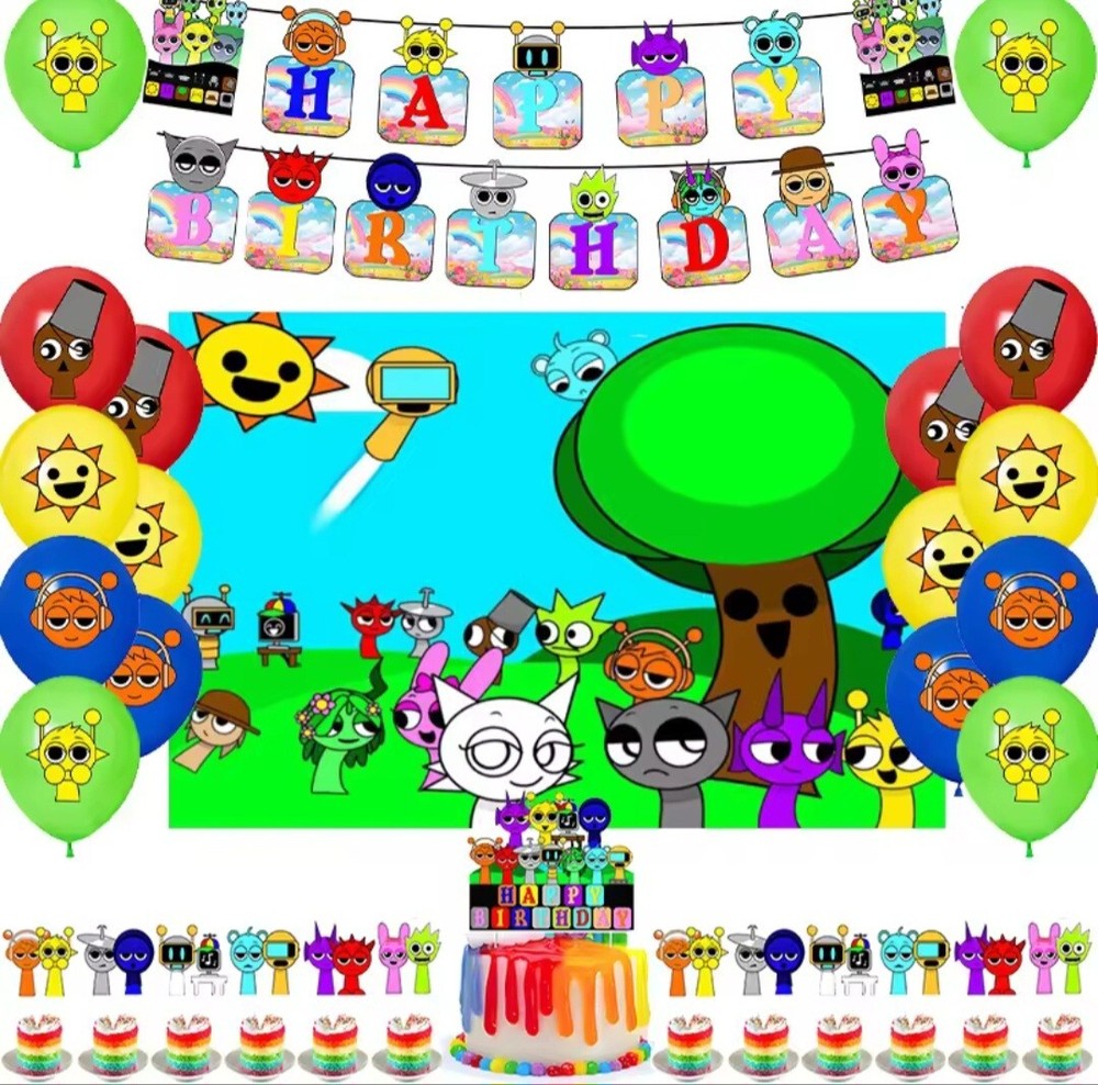 Sprunki Party Supply Decoration Banner Cake Topper Cupcake Toppers Backdrop and