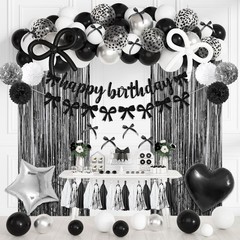 Black Bow Birthday Party Decorations, Coquette Bow Black and White Silver Con…