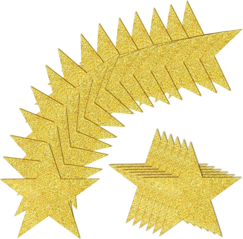 100 PCS Glitter Gold Five Star Cutouts Paper Stars Confetti Cutout Gold Star Cut