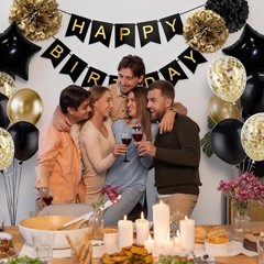 Stylish Gold & Black Birthday Decorations – Durable, Reusable & Easy to Assemble