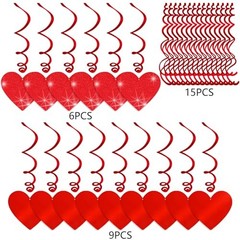 30 Pcs Valentines Day Decorations Hanging Swirls,Glitter Heart Hanging Red