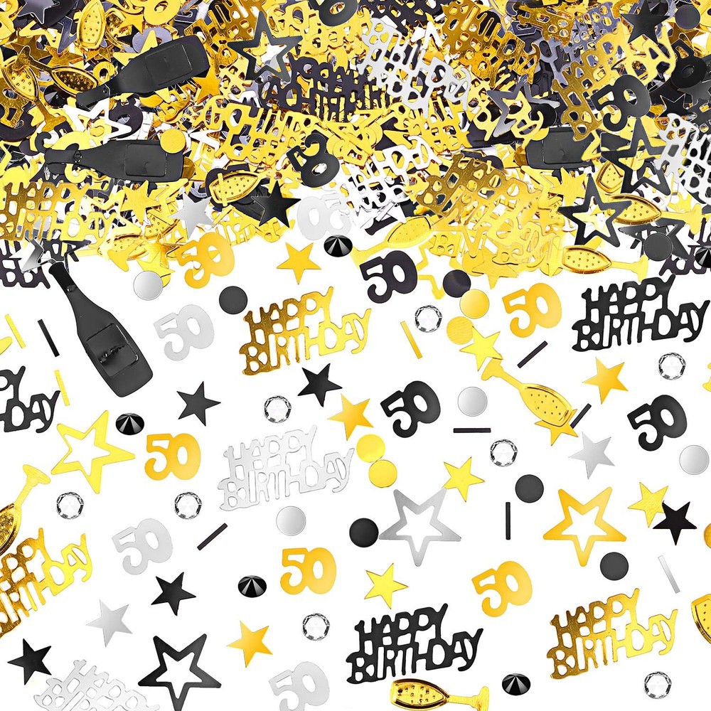 3000 PCS 50th Birthday Confetti Mix Gold Black Silver Metallic Foil Table