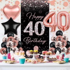Complete Rose Gold 40th Birthday Decor Set – Balloons, Backdrop & Star Streamers