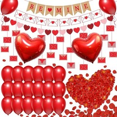 60pcs Happy ValentineDay Banner Balloons and Heart Balloons Kit with Dark-Red