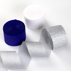 Graduation Streamers, 9 Rolls Crepe Paper, Navy Blue Silver, Grey