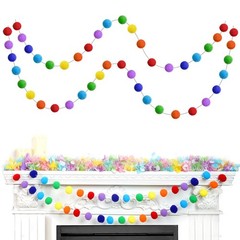 TBD Decor 2pk Rainbow Color Pom Garland 13FT Colorful 12ft 2pk,