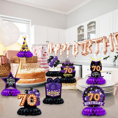 8Pcs 70Th Birthday Table Decorations Honeycomb Centerpieces Purple and Black 70T