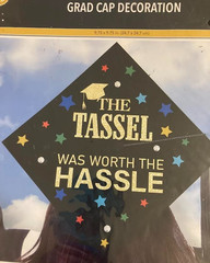Two Pack Paper Grad Cap Decorations Black with Gold Glitter Wording