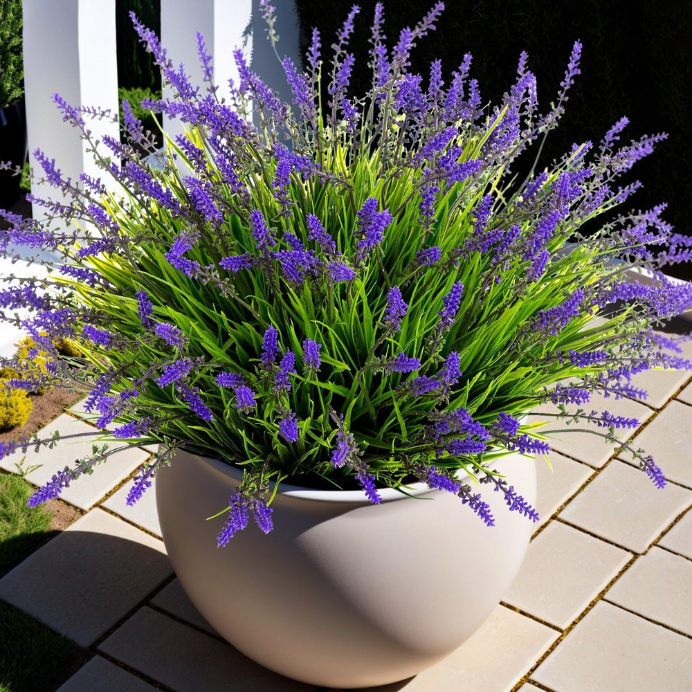 Ammyoo Artificial Faux Plants Flowers for Outdoor Decorations, 12 Pcs, Purple