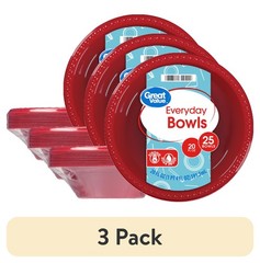 (3 pack) Great Value Everyday Disposable Plastic Bowls, Red, 20 oz, 25 Count