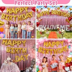 77Pcs Happy Birthday Party Decorations Kit, Happy Birthday Banner Pink
