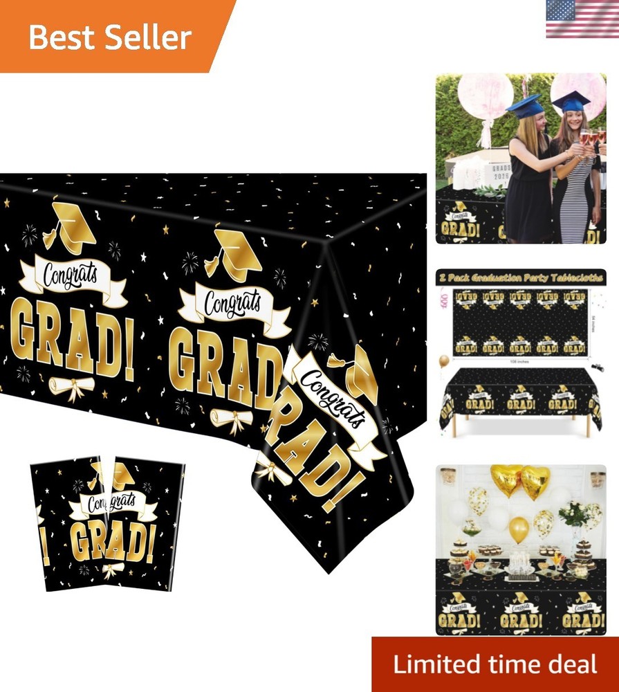 2Pack Graduation Decorations 2026, 108″ X 54″ Graduation Tablecover, Blackgol…