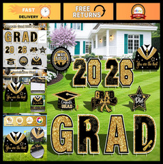 2026 Graduation Yard Signs – 11PCS Black Gold Lawn Decorations for Senior Party