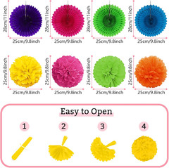 Fiesta Party Decorations, Multicolored Paper Pompoms Fan Garlands for Mexican Pa
