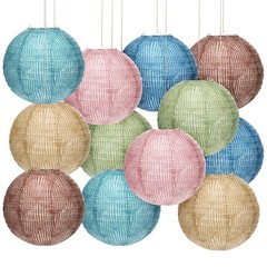 12 Pcs 8″ Burlap Hanging Paper Lanterns – Boho Party Decor for Classroom, Weddin
