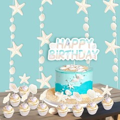 Beach Shell Birthday Decorations Shell Happy Birthday Banner Garland Cake Top…