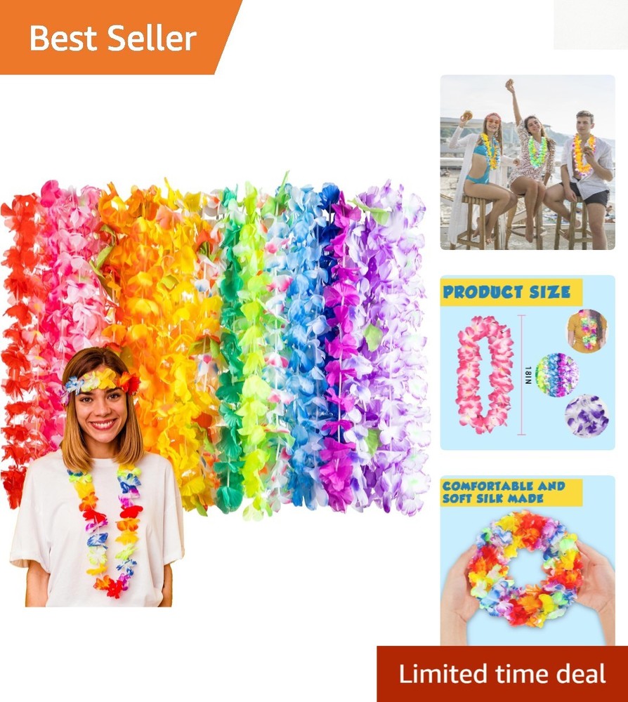 24-Pack Hawaiian Leis – Vibrant Tropical Party Decorations for Luau Celebrations