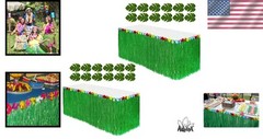 Transform Your Party with 2 Hibiscus Green 9ft Disposable Luau Table Skirts