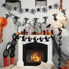 Halloween Glittery Garland, 5 Sets Skull Bat Spider Ghost Witch Party Hanging…