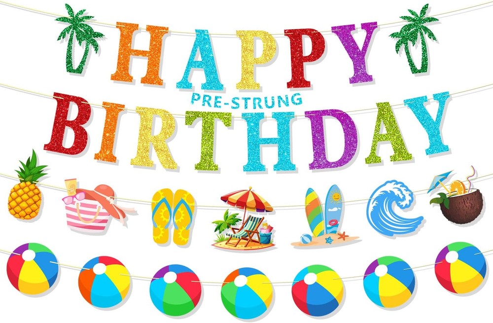 Pool Party Birthday Decorations NO DIY Pool Happy Birthday Banner