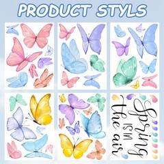 6 Sheets Spring Window Clings, Watercolor Butterfly Spring Decals, Removable Ant