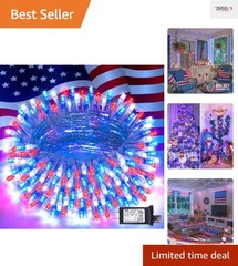 100 LED Patriotic String Lights – 33ft, 8 Bright Modes for Indoor Outdoor Use
