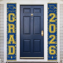 2Pcs 2026 Graduation Porch Banner Class of 2026 Congrats Grad Door Sign Decor