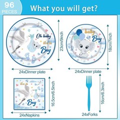 Stork Blue Baby Shower Disposable Tableware Set (Plates, Napkins, Forks)