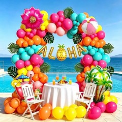 178pcs Hawaiian Luau Party Decorations, Foil Balloons Arch Kit Garland Palm T…