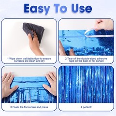 2 Pack Blue Tinsel Foil Fringe Curtains, Blue Party Decorations, Metallic Tin…