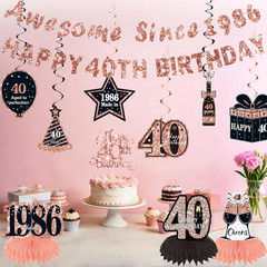 12 Pcs 40Th Birthday Decorations for Women Her,Black Rose Gold Happy 40Th Birthd