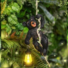 7 Inches Bear Statue Tree Hugger with Solar Light Resin Bear Statue Sign with…
