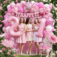 21st Pink Bow Decorations for Her, Coquette Party Decor Include 40 Inch Foil …