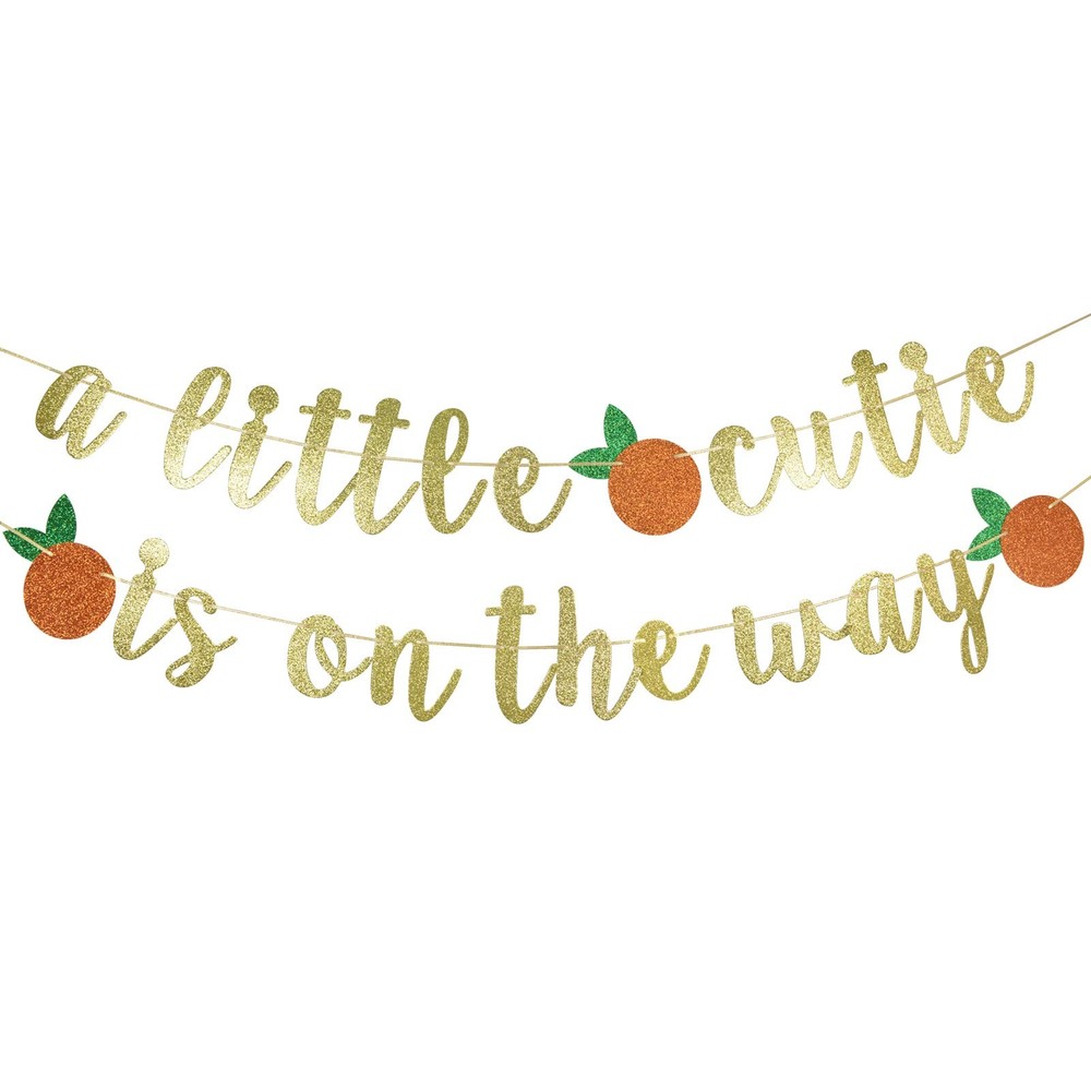 A Little Cutie Is On The Way Banner, Orange Baby Shower Decor