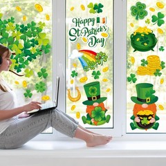 6 Sheets St. Patrick’s Day Window Clings Large Clover Tree Gnome Window Decals D