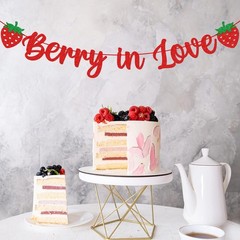 Berry In Love Bridal Shower Banner, Red Glitter