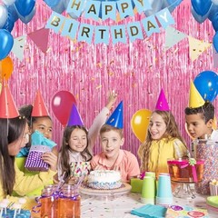 3.3 x 9.9 ft Foil Fringe Backdrop Curtain, Streamer Backdrop 2 Pack Pink