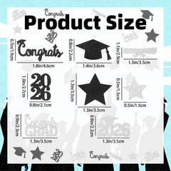 200 PCS Black Silver Graduation Table Confetti Glitter Cap Class Of 2026